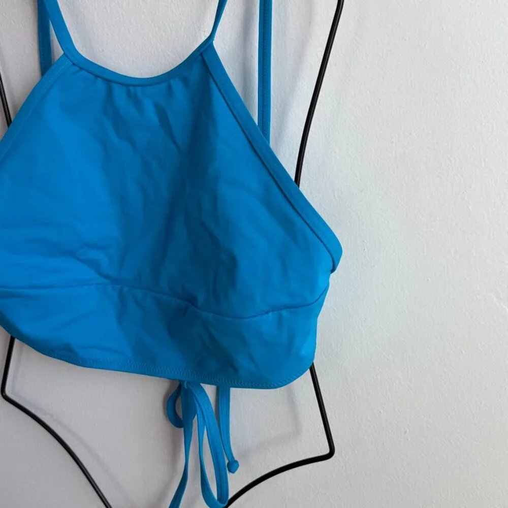 NWOT SKIMS Neon Blue Recycled Swim High Neck Bikini Top